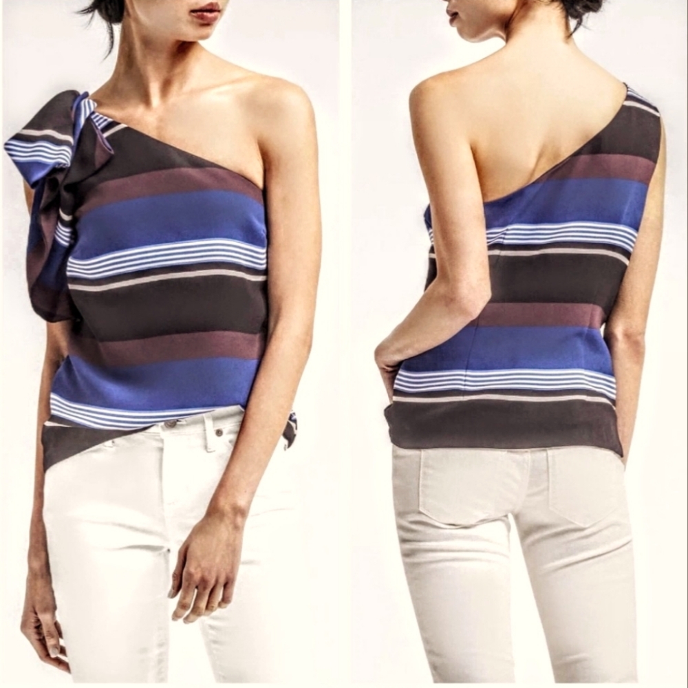 Banana Republic One-Shoulder Blouse Top Black Blue Size 4